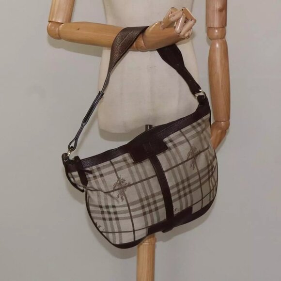 BURBERRY Nova Check Shoulder Bag Canvas Leather Beige Brown Auth 115572 - Picture 1 of 16